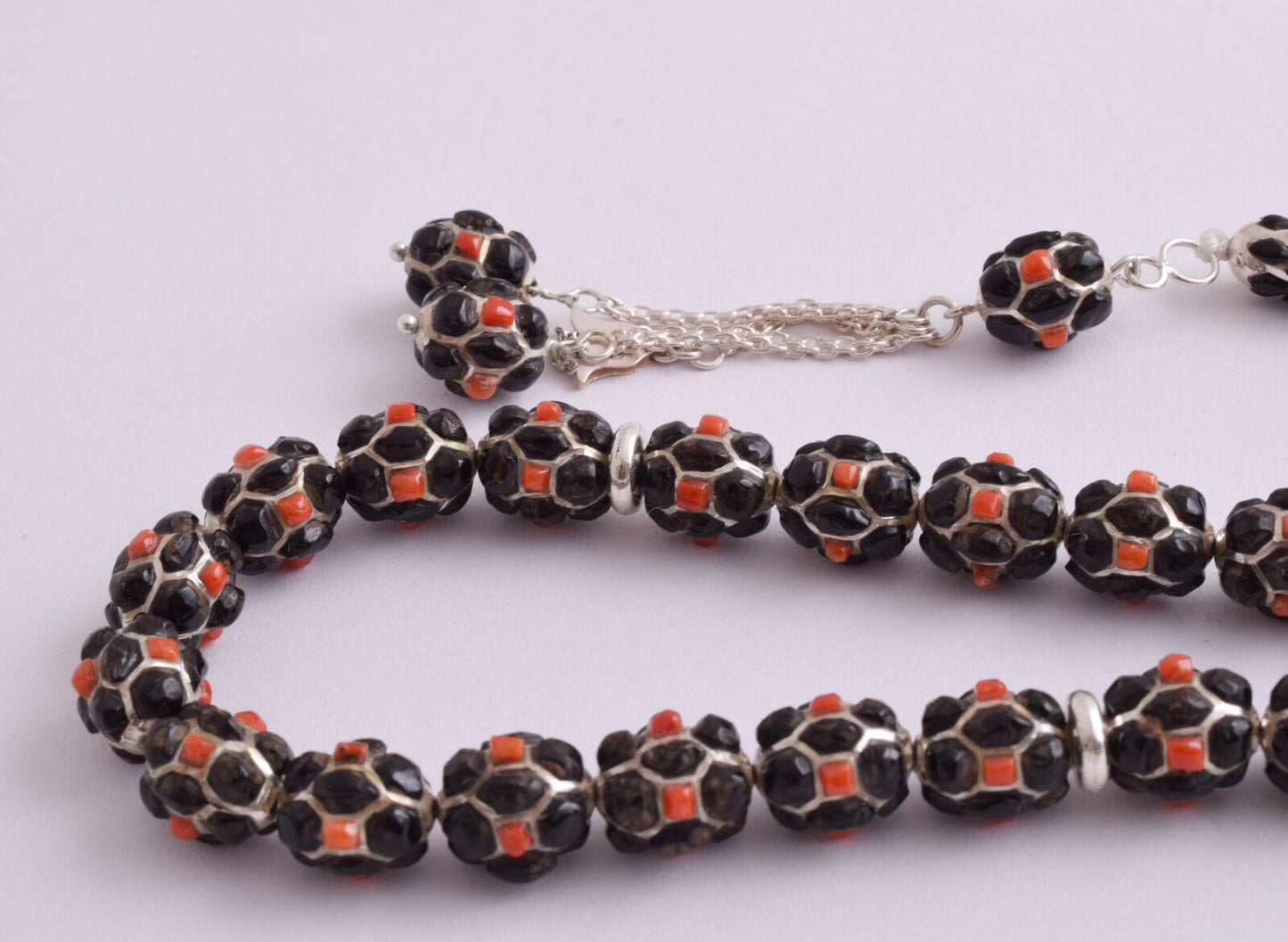 Red & Black Coral & sterling silver Islamic inlaid prayer beads,muslim Tasbih