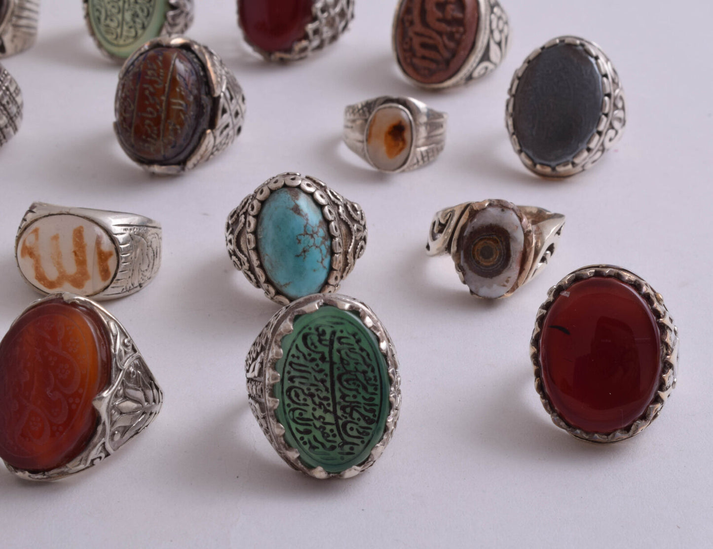 20 Islamic rings collection, Koran, Quran, Yemen agate men rings-Wholesale Lot