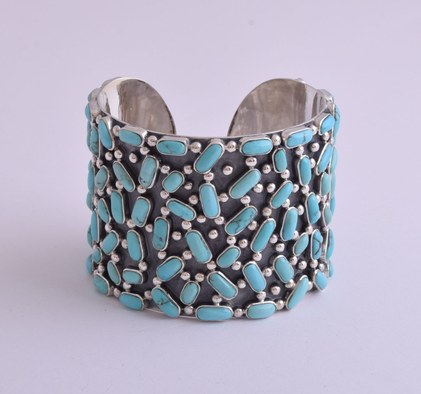 Egyptian Turquoise sterling silver Cluster Bracelet-203 gram-Large Cuff