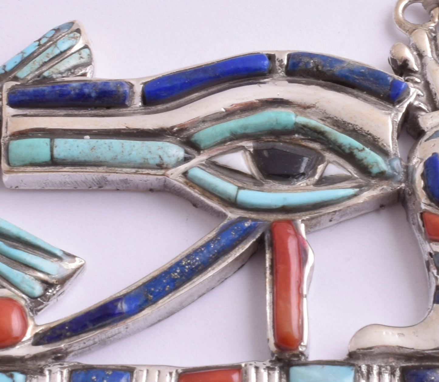 Eye of Horus Egyptian Silver Pendant Necklace,Turquoise, red coral, lapis lazuli