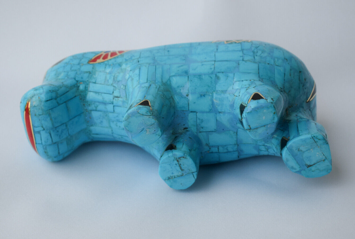 Egyptian Hippo Hippopotami Statue-Blue inlay-Collectible-Revival - 7.5"