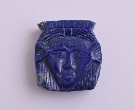 Egyptian Hathor-Hand Carved blue Lapis Lazuli-Protective- 1.3" / 25 gram