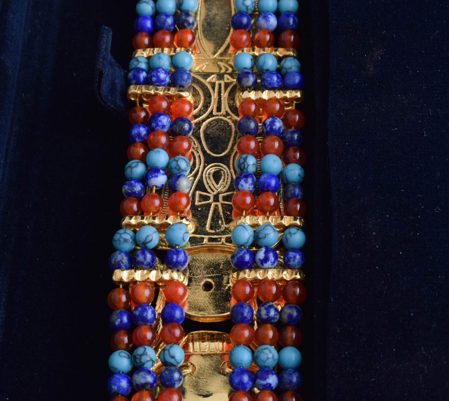 King Tut Tutankhamun-Egypt Scarab Necklace-Lapis Agate Turquoise-24k Gold Plated