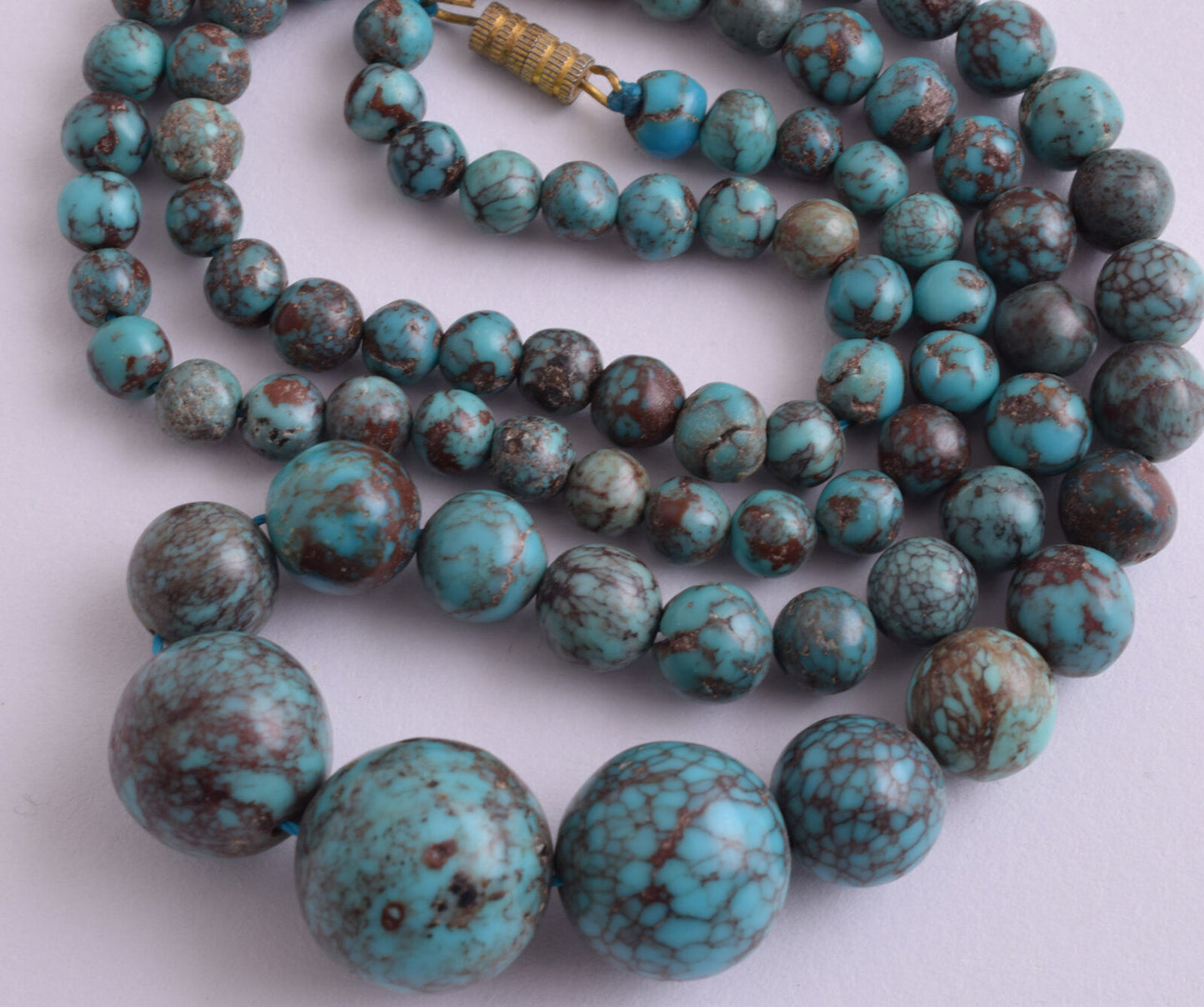 Egyptian Turquoise Spiderweb Necklace choker- round beads , 37 grams