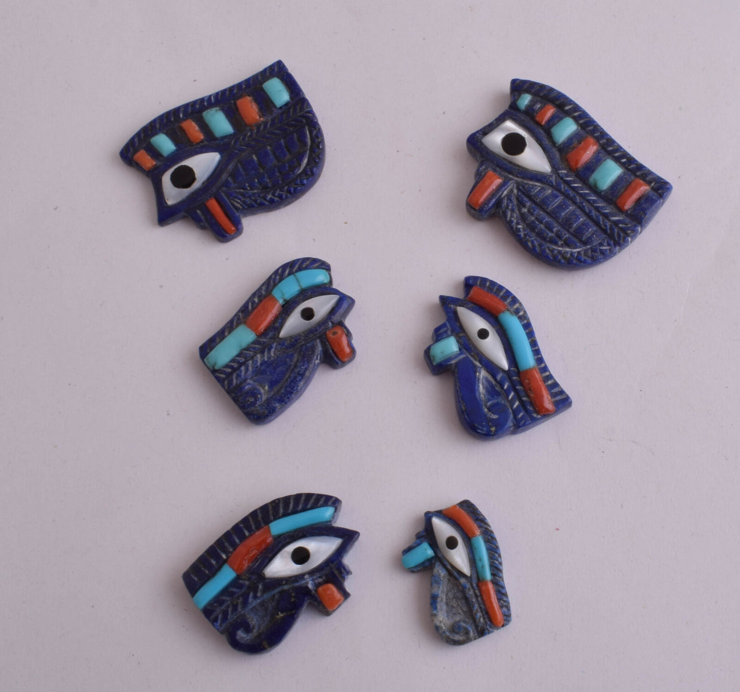 6 Egyptian Eye of Horus-Hand Carved blue Lapis Lazuli-Protective-LOT