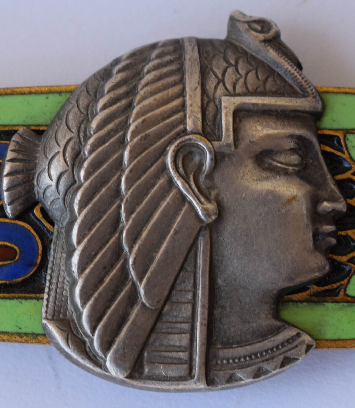 Vintage Egyptian enamel enamel brass Pendant- Revival style Cleopatra