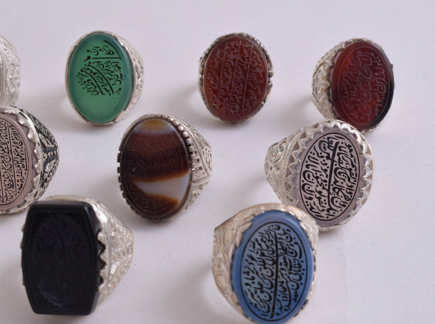 14 Islamic rings collection, Koran, Quran, Yemen agate men rings-Wholesale Lot