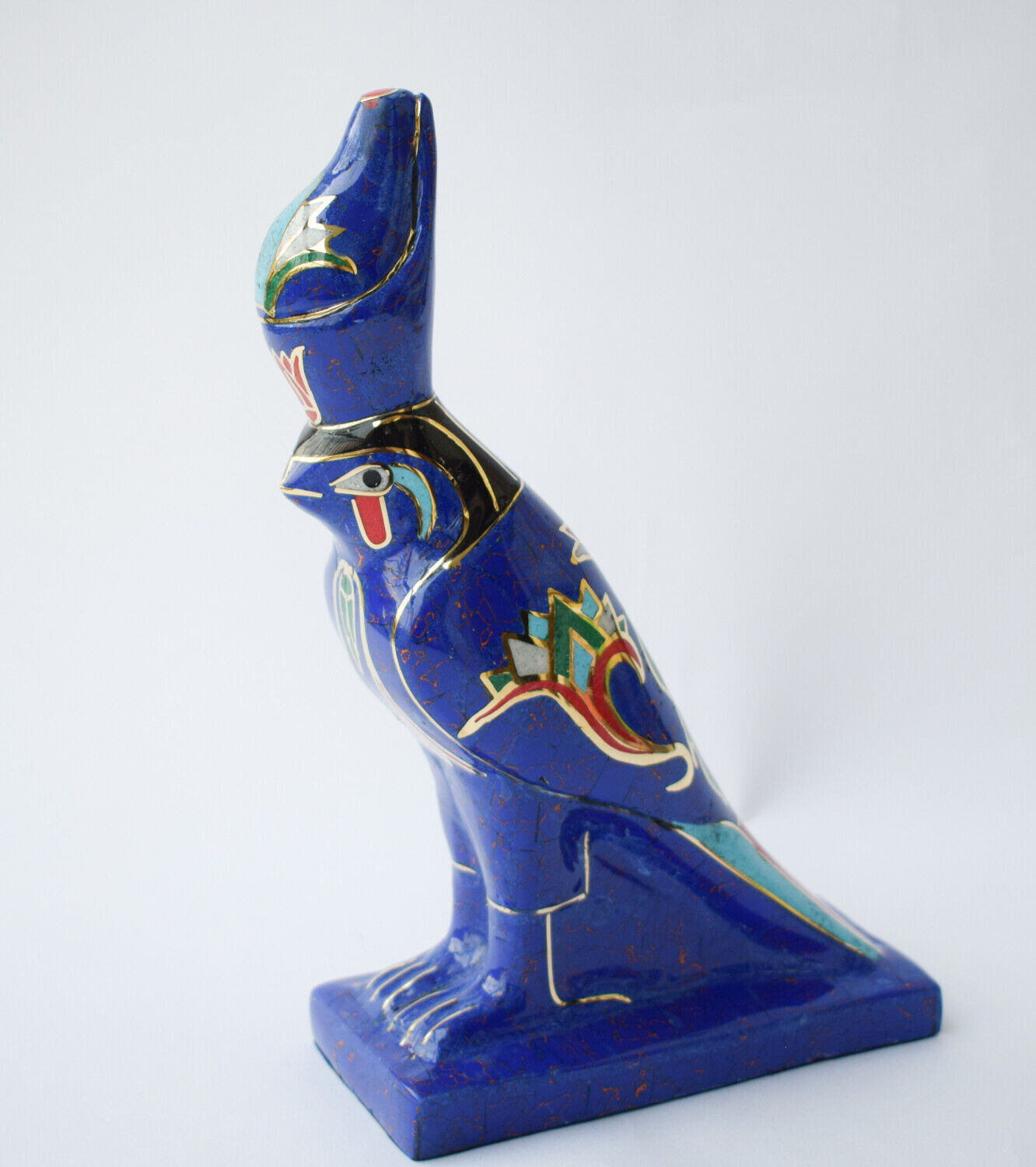 Egyptian Horus Statue-Blue inlay-Collectible Decorative-Revival/ 8.7"