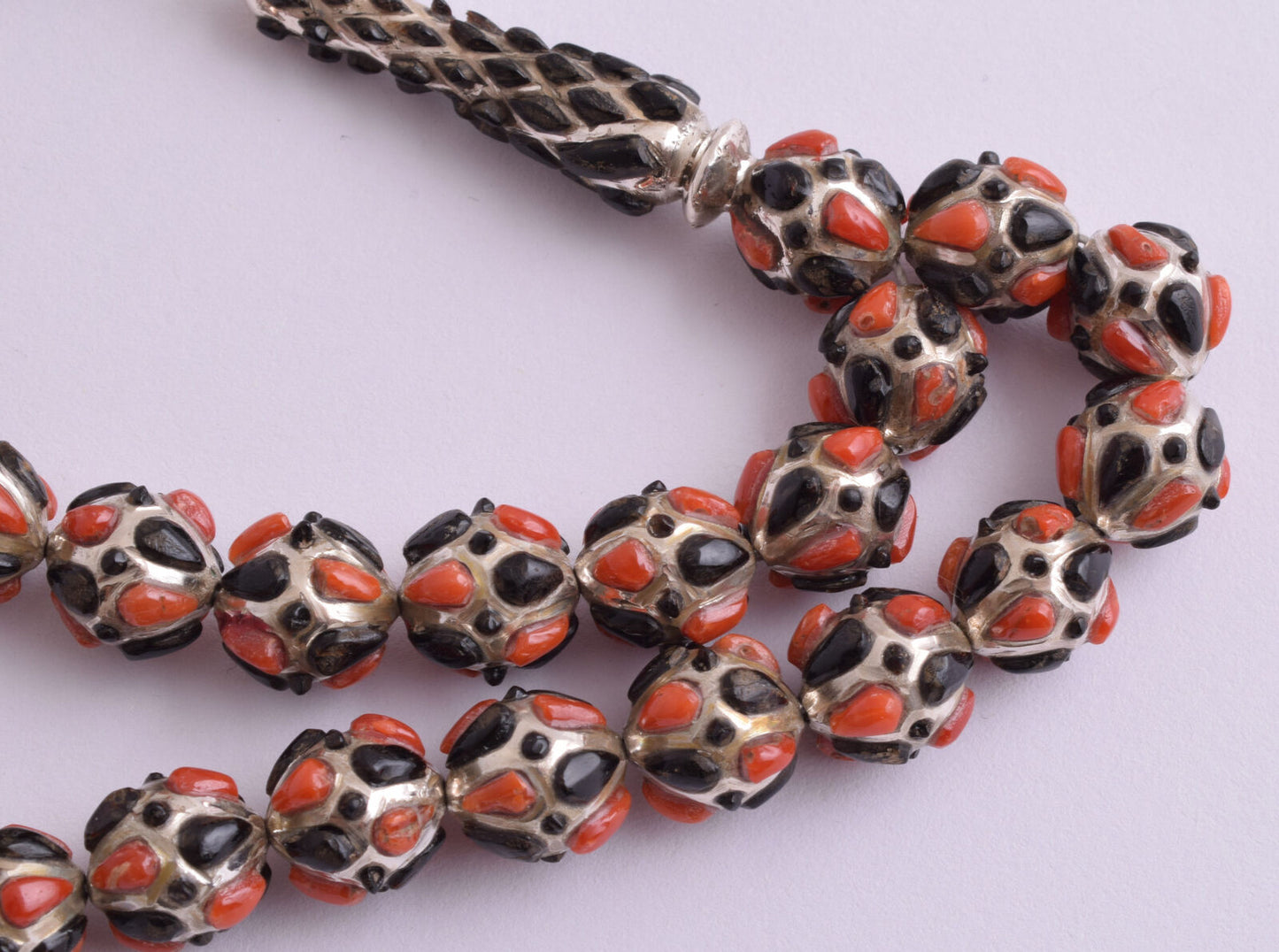 Red & Black Coral & sterling silver Islamic inlaid prayer beads,muslim Tasbih