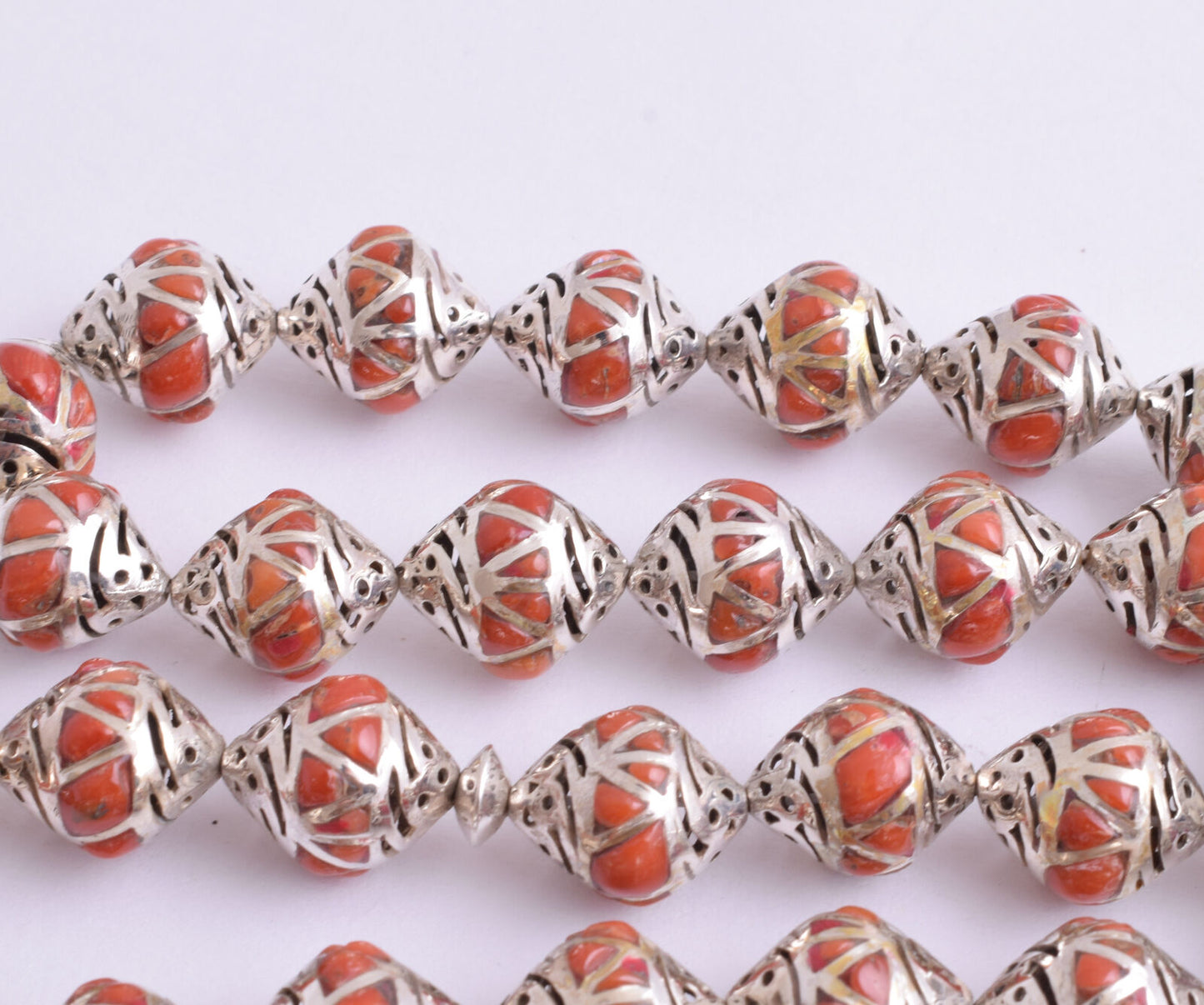 Red Coral & sterling silver Islamic raised inlaid prayer beads,muslim Tasbih