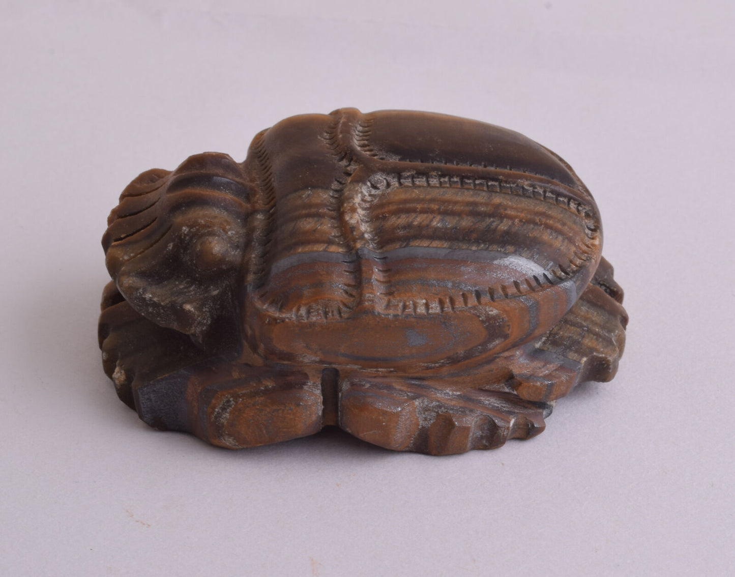 Vintage Egyptian Scarab beetle-Carved Egyptian Tiger Eye Scarab-2.2"/119 gram