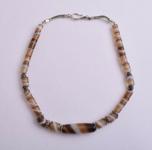 Antique banded agate sterling silver Necklace choker / SALE