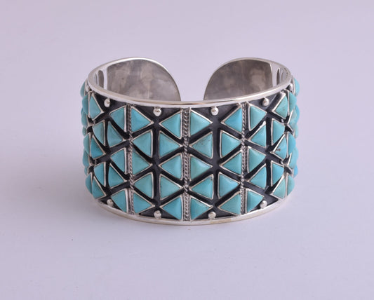 Egyptian Turquoise sterling silver Cluster Bracelet-157 gram-Wide Cuff