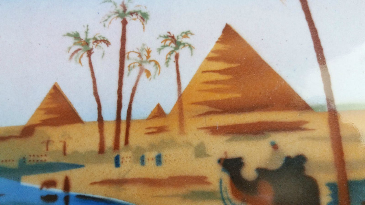 very Rare Vintage Porcelain Egyptian Pyramids camel desert scene serving Tray