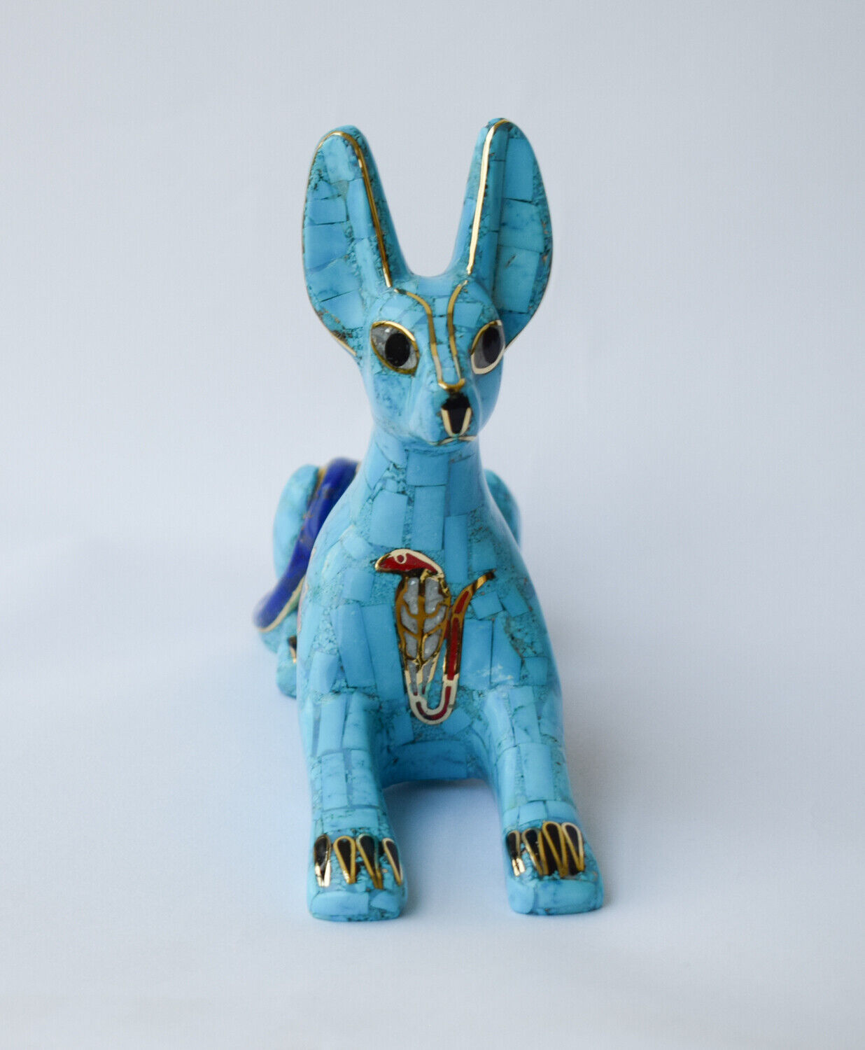 Egyptian Anubis Statue-Blue inlay-Collectible Decorative-Revival - 8"