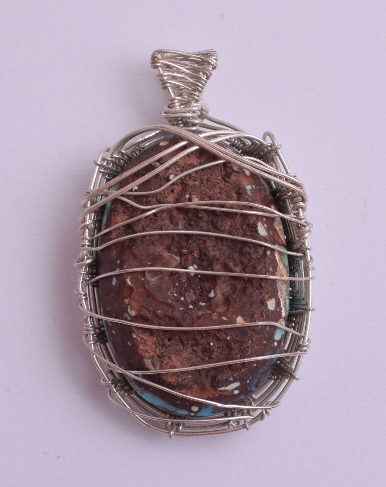 Egyptian Turquoise cabochon Hand Wire Wrapped Silver Pendant-Ethnic Gypsy Boho