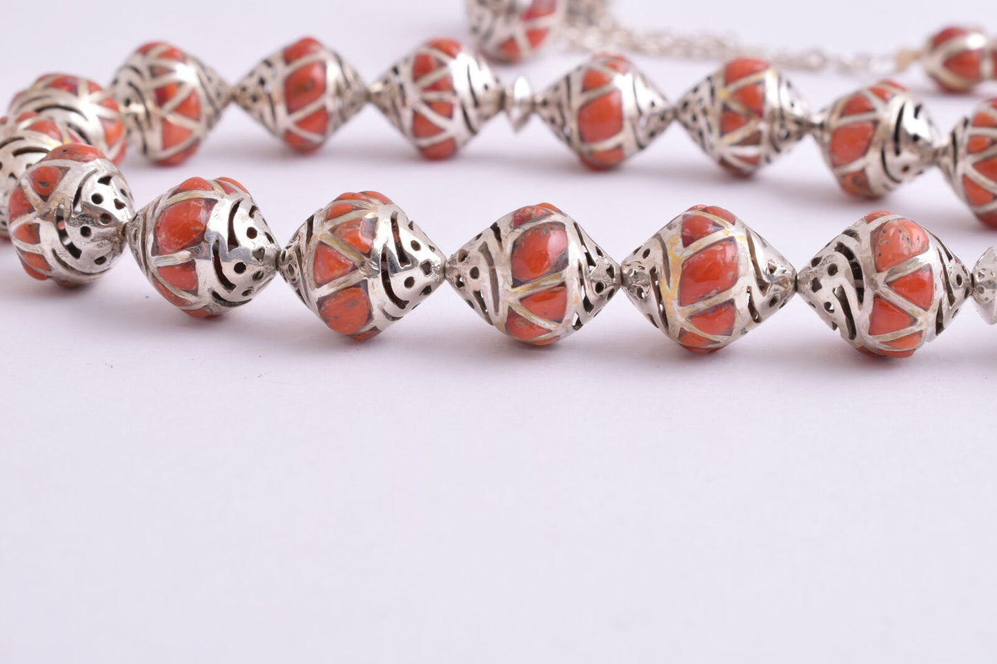 Red Coral & sterling silver Islamic raised inlaid prayer beads,muslim Tasbih