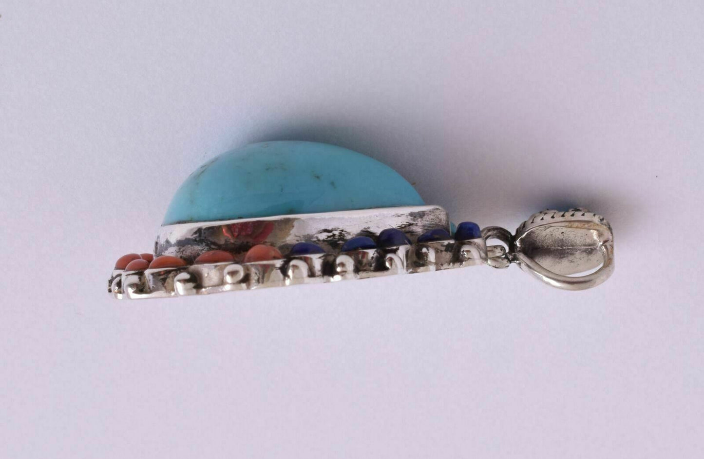 Egyptian Ethnic Gypsy Bedouin Turquoise-Red coral-Lapis Lazuli-silver Pendant