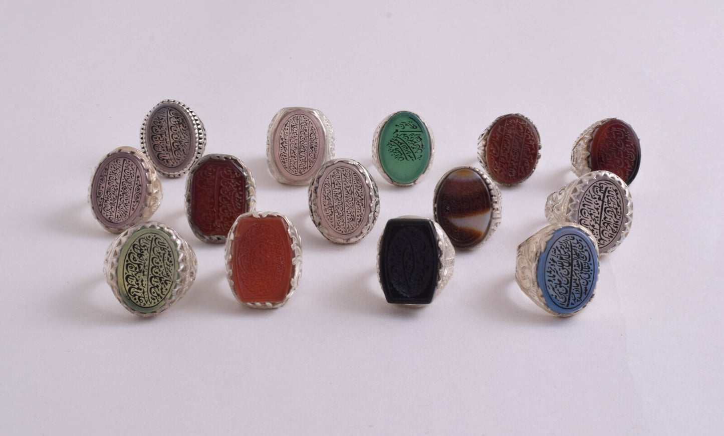 14 Islamic rings collection, Koran, Quran, Yemen agate men rings-Wholesale Lot