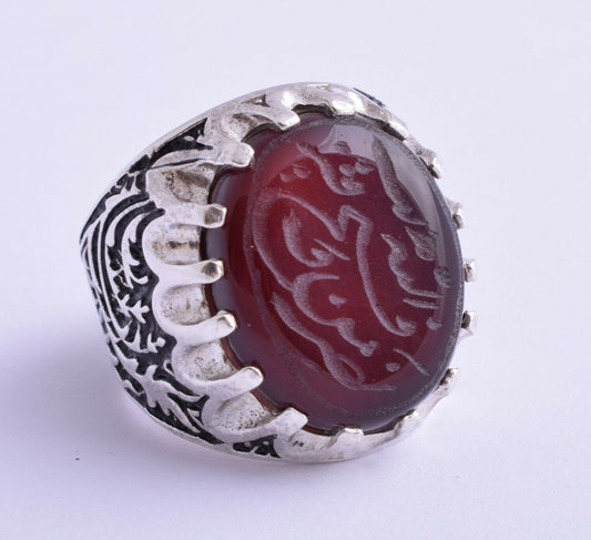 Yemeni Yemen kabdi Islamic agate aqeeq aqiq Silver Men Ring-عقيق كبدي-DHL