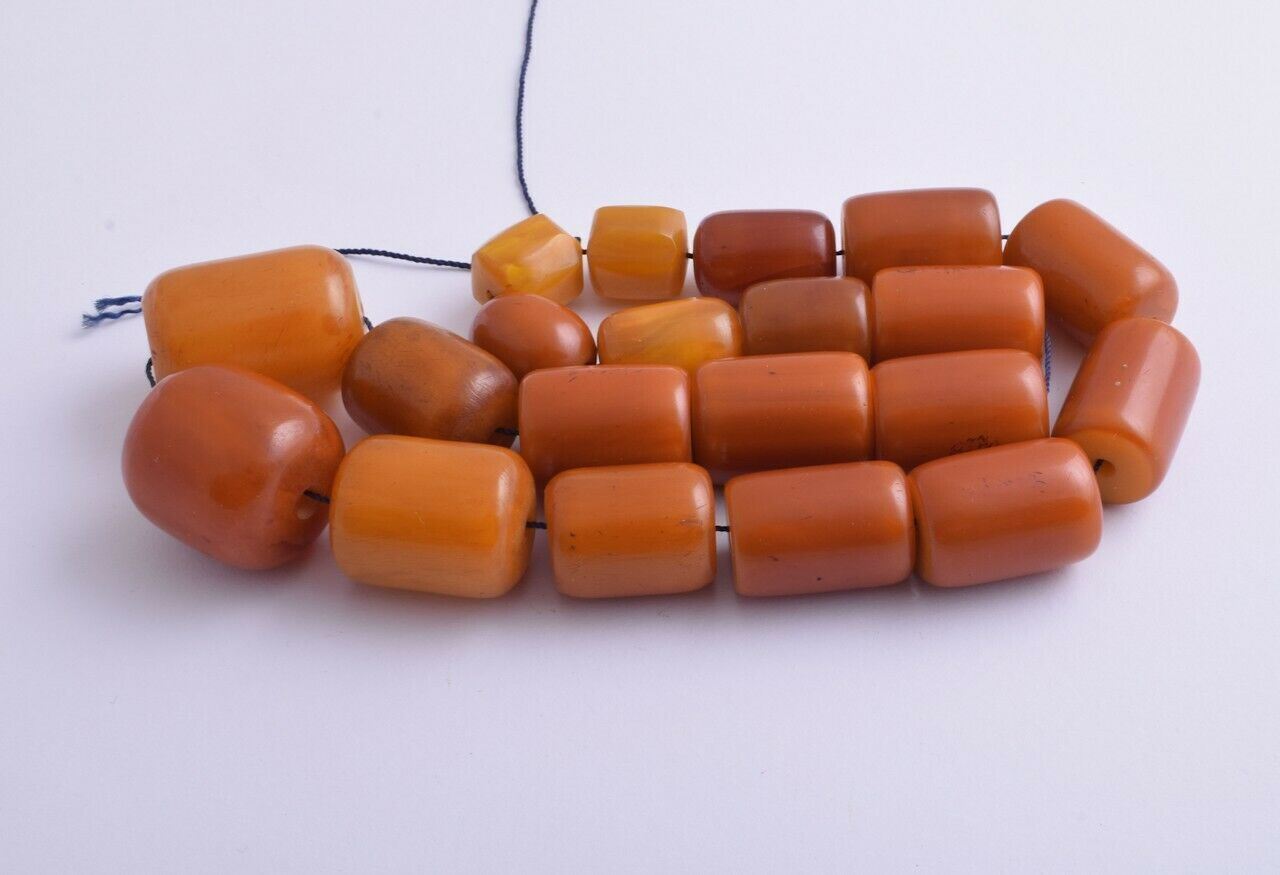 Antique German Misky Bakelite Amber /Trade Beads-Simulated Amber Strand Necklace