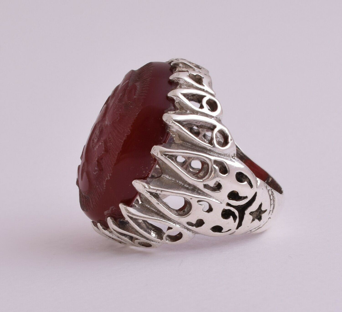 Islamic Silver Yemen agate hand engrave kabdi aqeeq akik Ring-يا قيوم