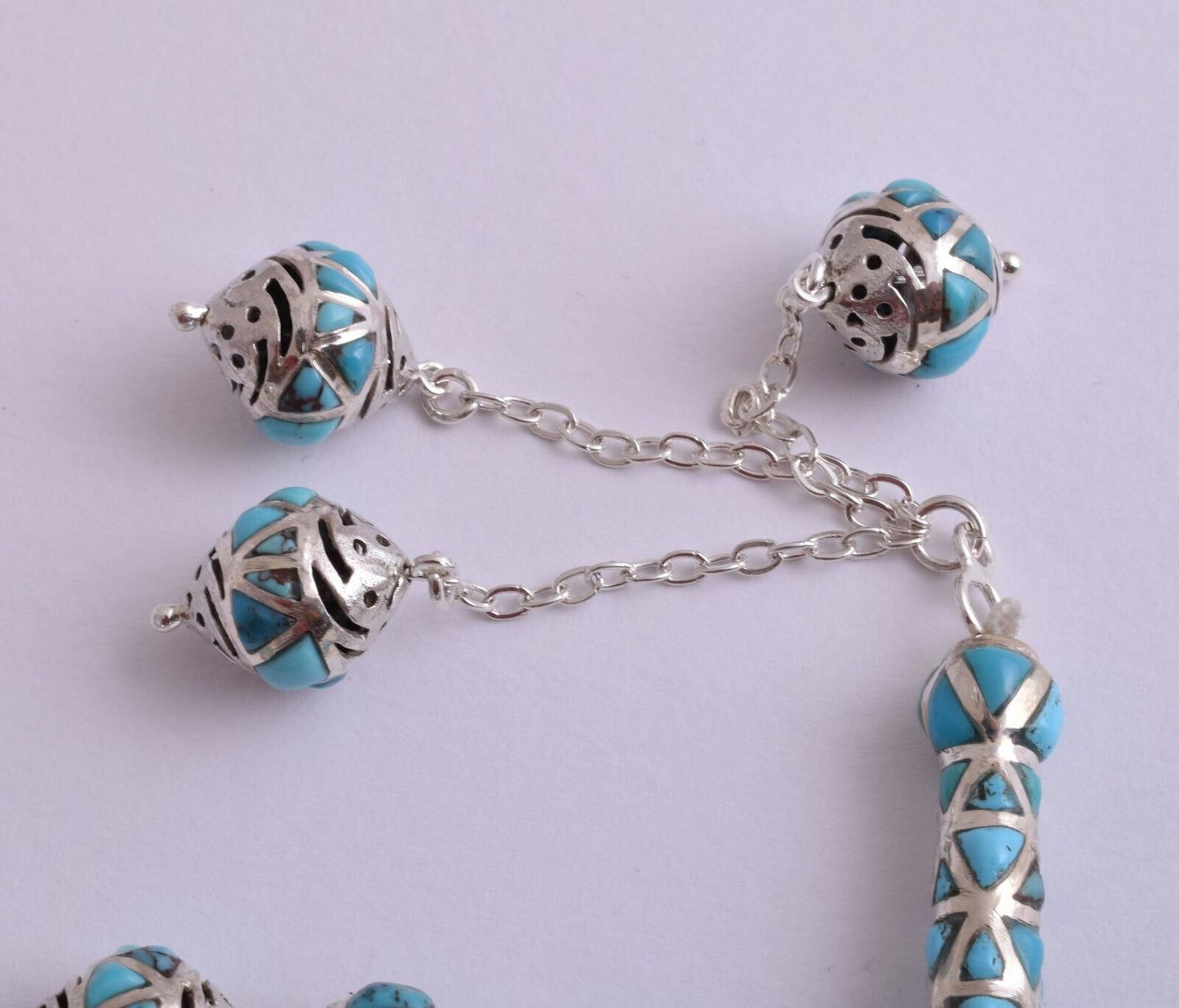 Egyptian Turquoise & sterling silver Islamic raised inlaid prayer beads Tasbih