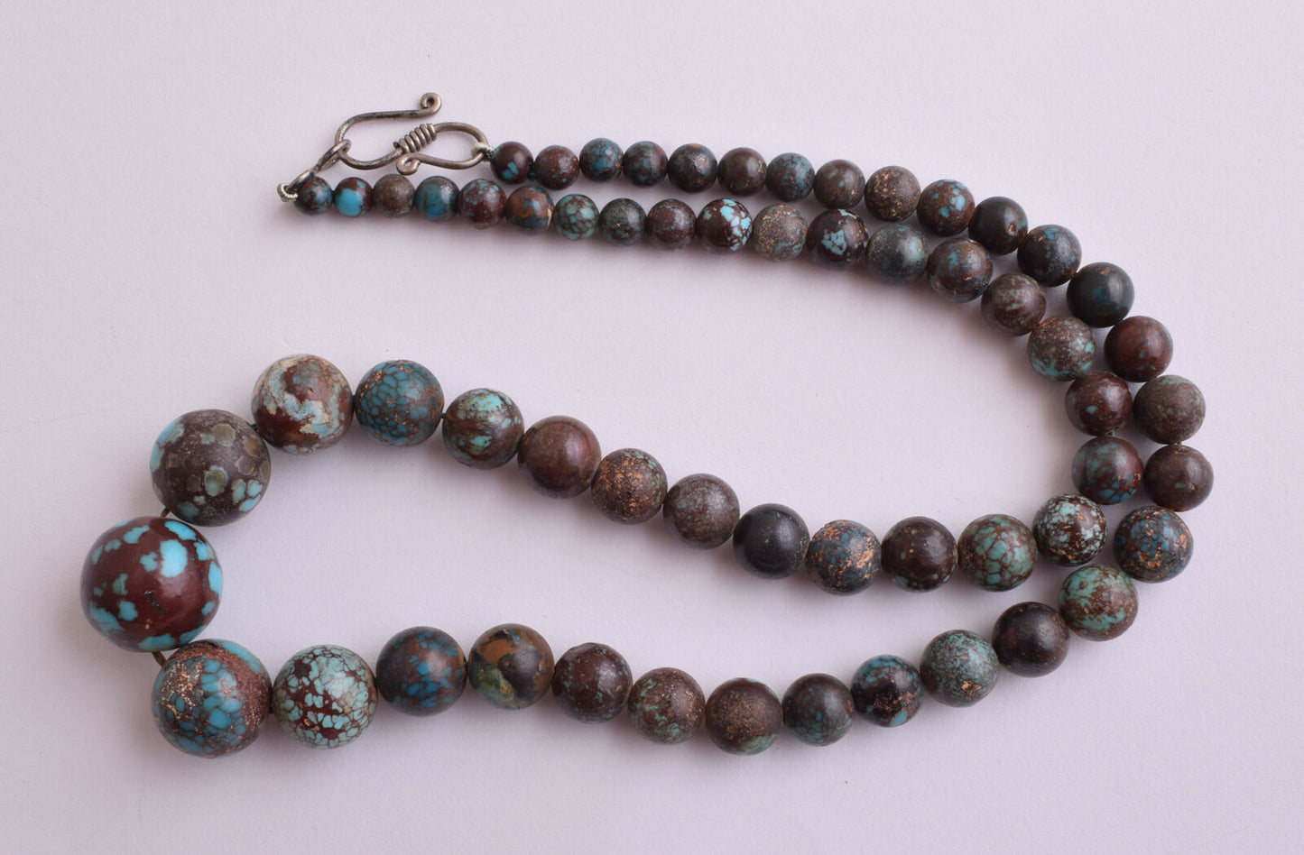 Egyptian Turquoise Spiderweb Necklace choker- round beads , 73 grams