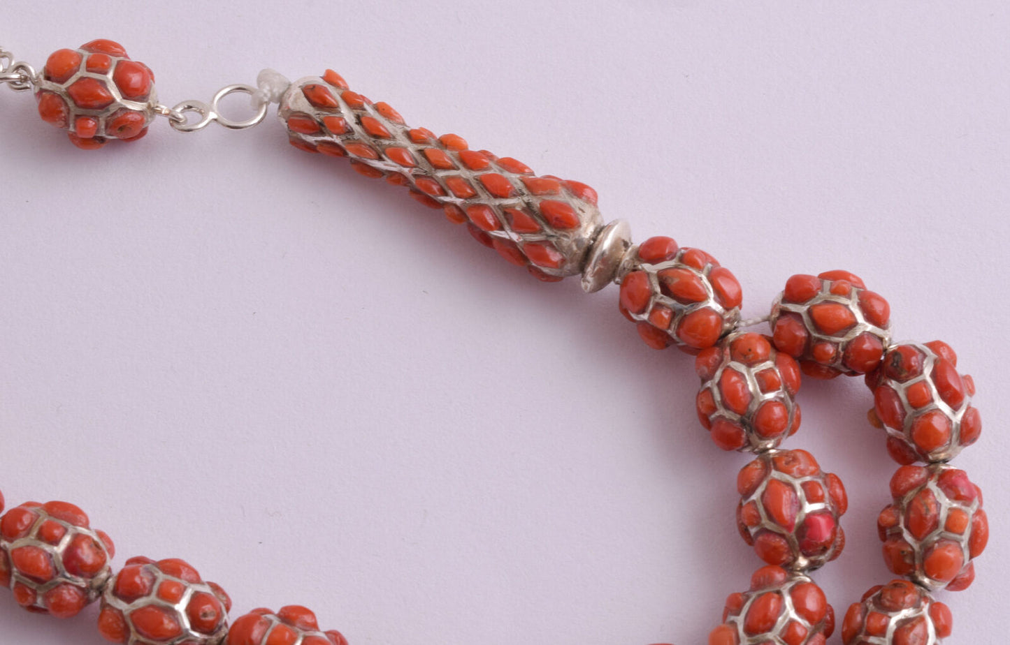 Red Coral & sterling silver Islamic raised inlaid prayer beads,muslim Tasbih