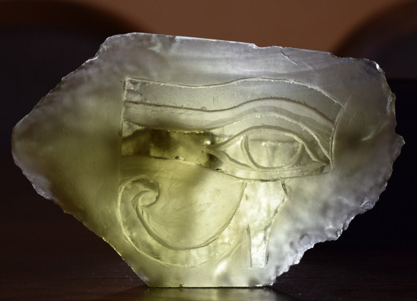 Libyan Desert glass-Eye of Horus-380 grams-Hand carved-Egypt-asteroid impact