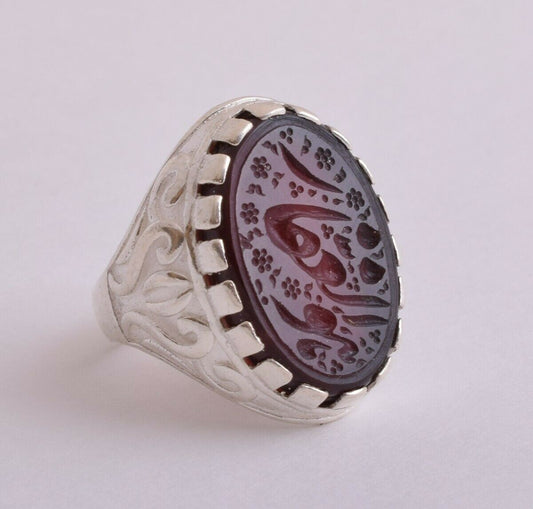 Islamic Silver Yemen agate hand engraved aqeeq aqiq akik Men Ring