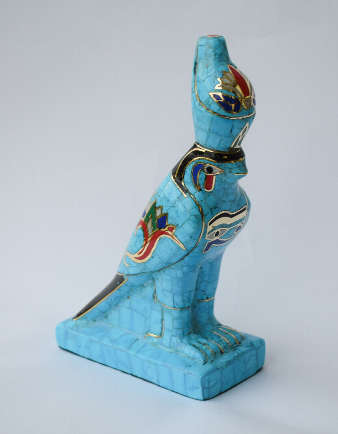 Egyptian Horus Statue-Blue inlay-Collectible Decorative-Revival/ 8.7"