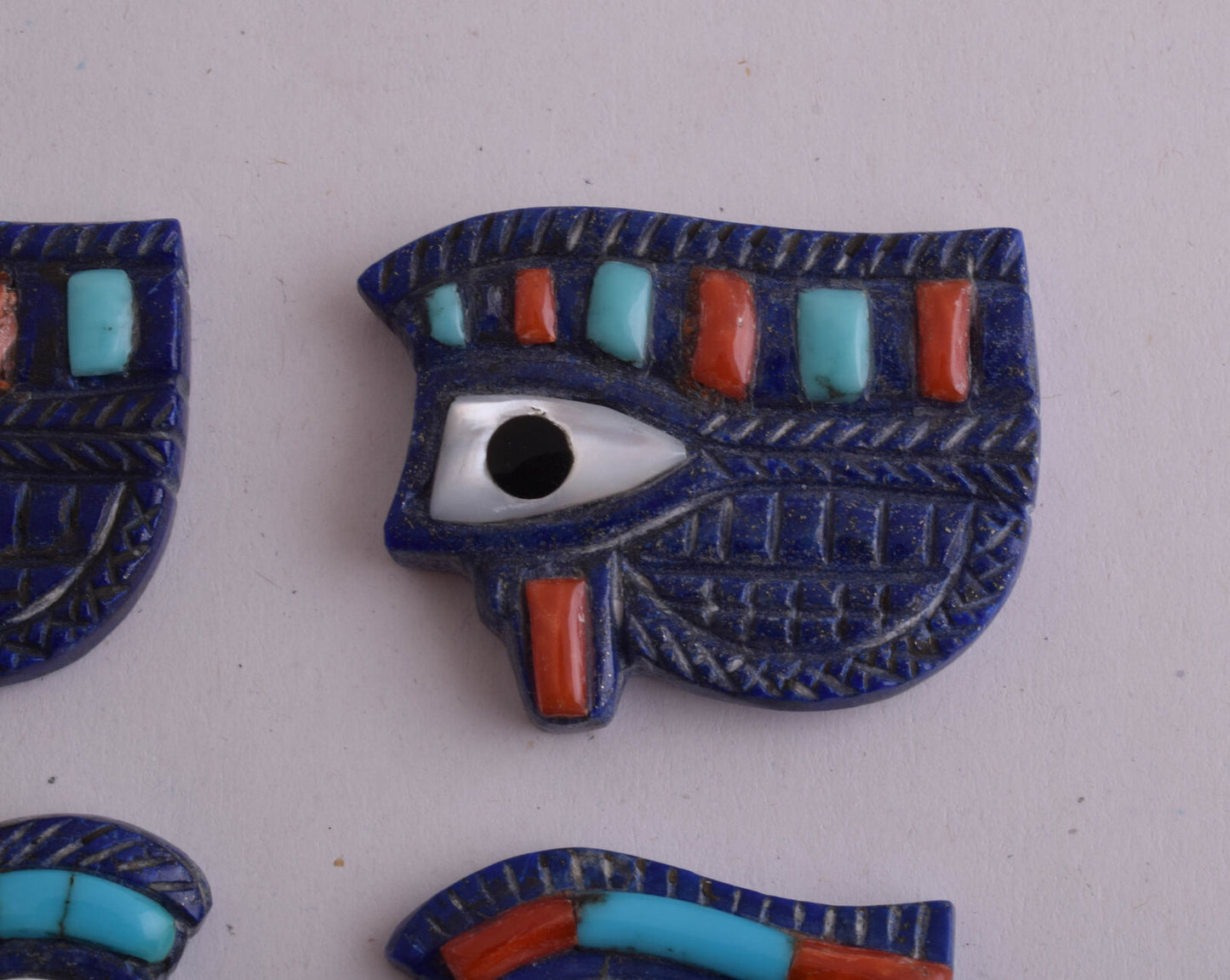 6 Egyptian Eye of Horus-Hand Carved blue Lapis Lazuli-Protective-LOT