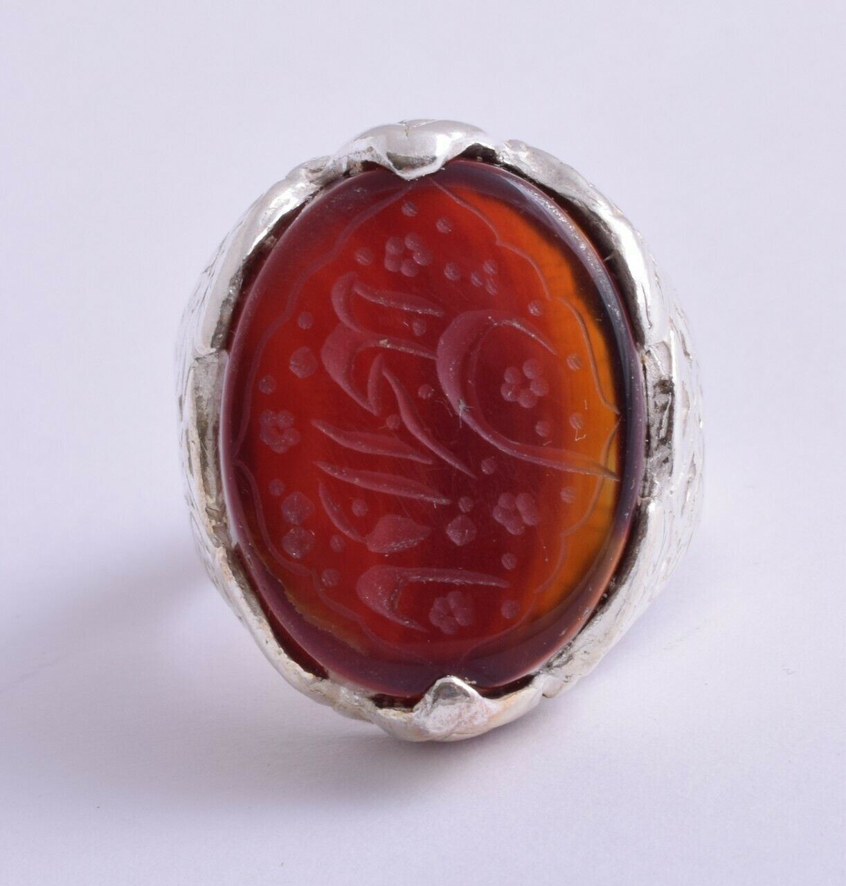 Islamic Silver Yemen agate hand engrave kabdi aqeeq aqiq akik Ring-يا ذا الجلال