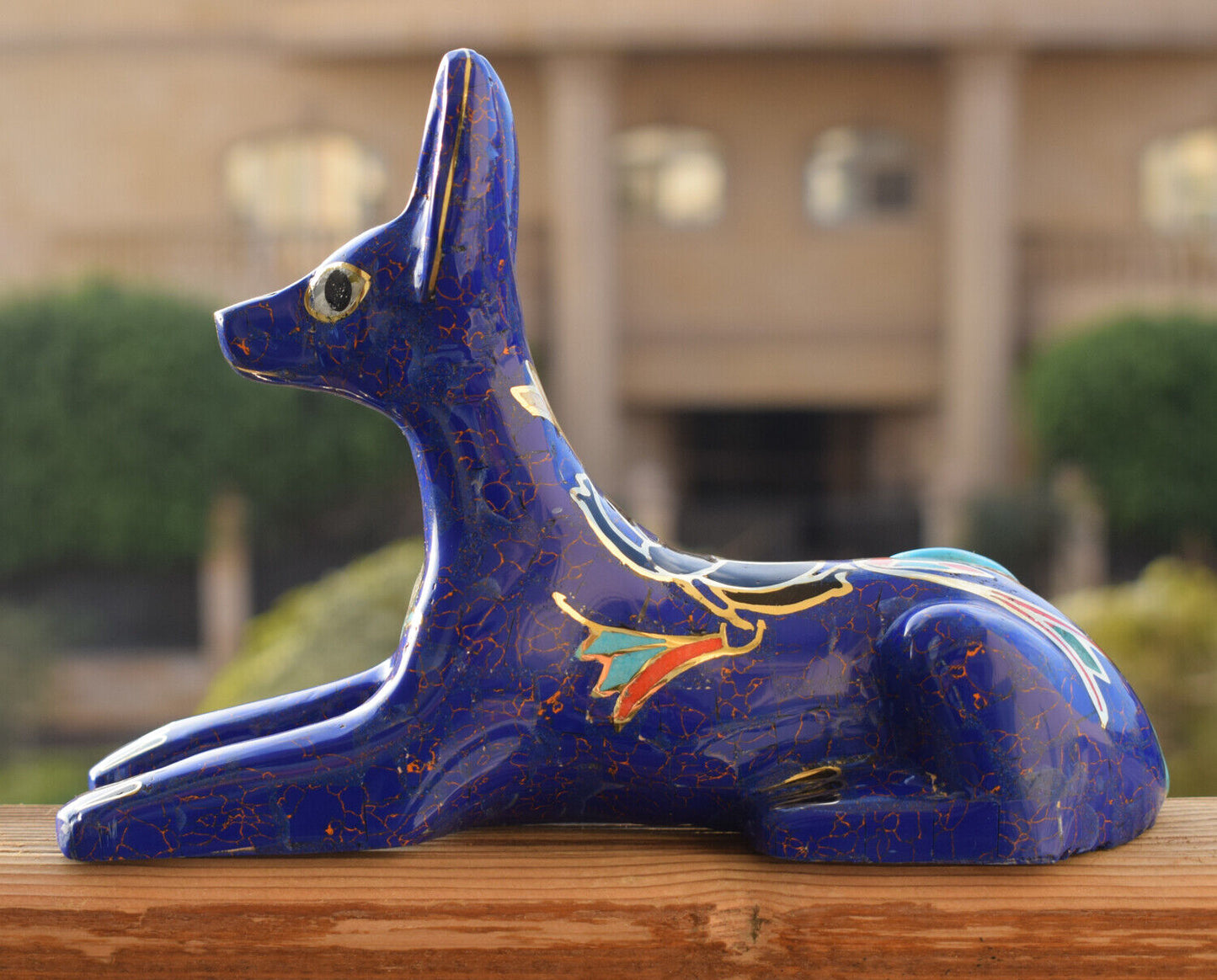 Egyptian Anubis Statue-Blue inlay-Collectible Decorative-Revival - 8"