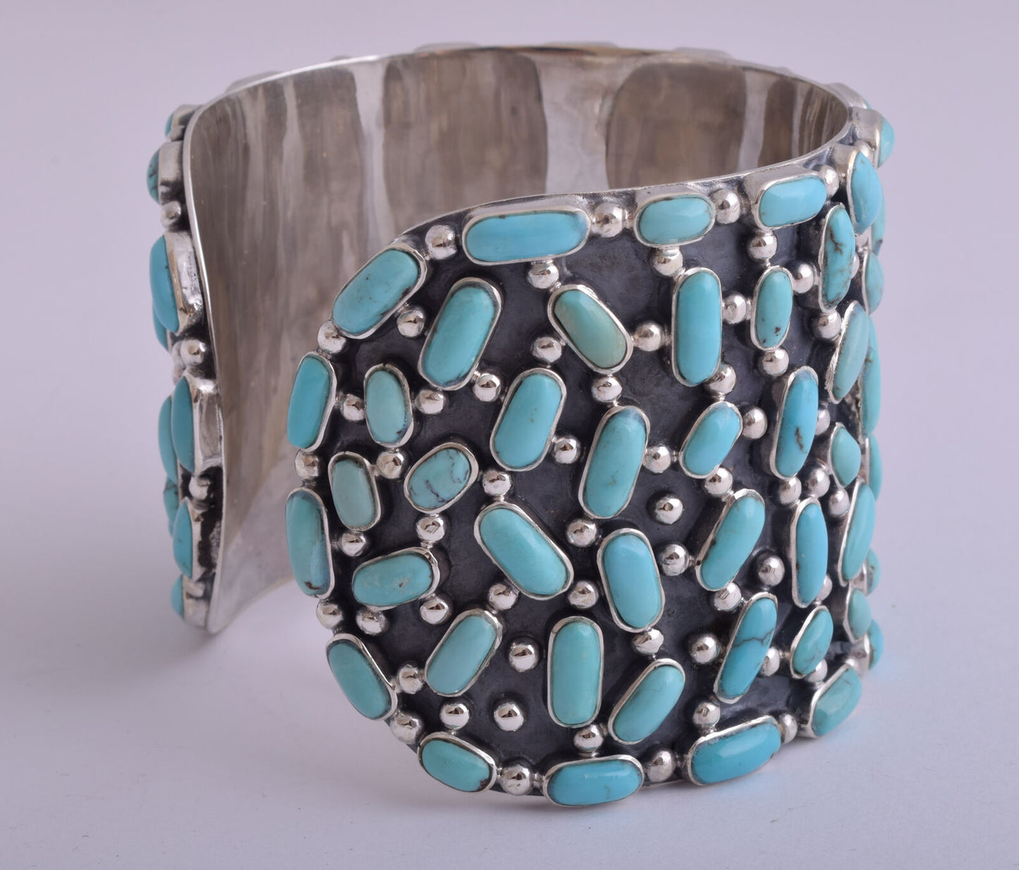 Egyptian Turquoise sterling silver Cluster Bracelet-203 gram-Large Cuff