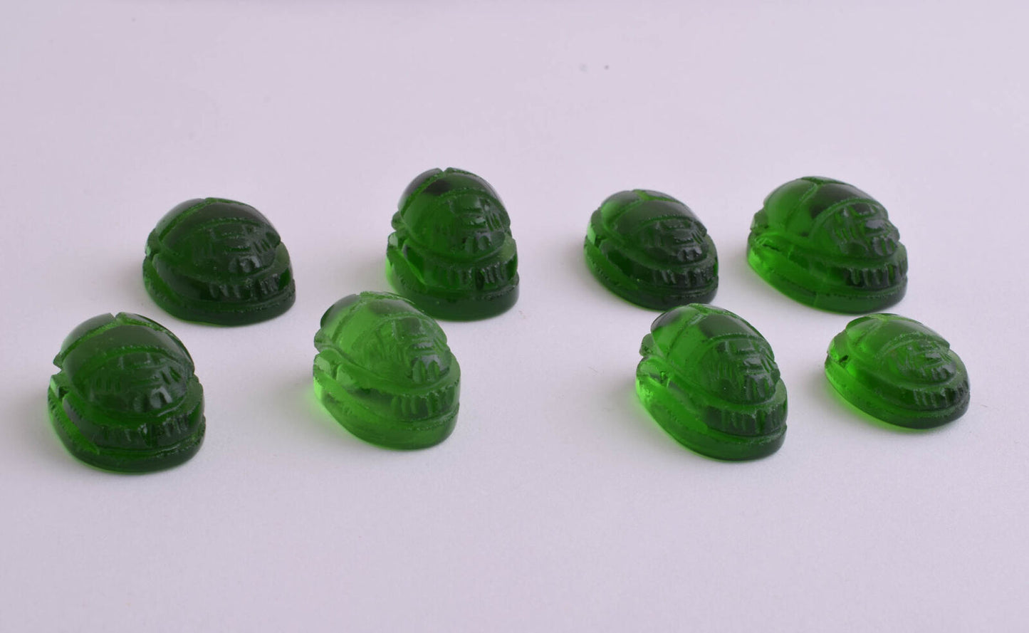 8 Egyptian Scarab-Hand Carved Egyptian czech glass Scarab-Revival stone