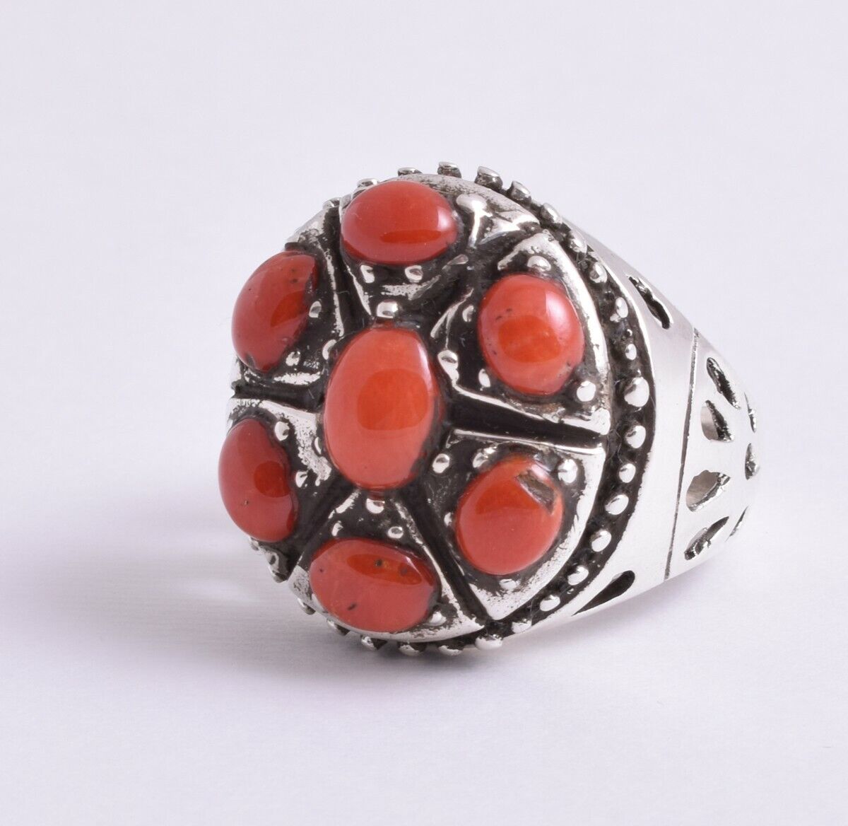 Natural Mediterranean Red coral sterling silver Ring-Middle Eastern