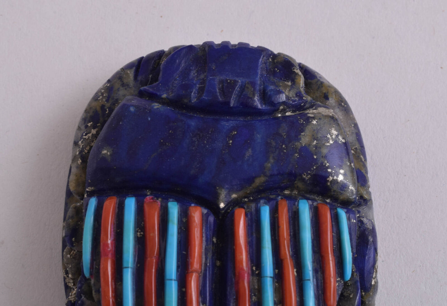 Lapis Lazuli Egyptian scarab,Turquoise, red coral,  2.3" / 99 gram