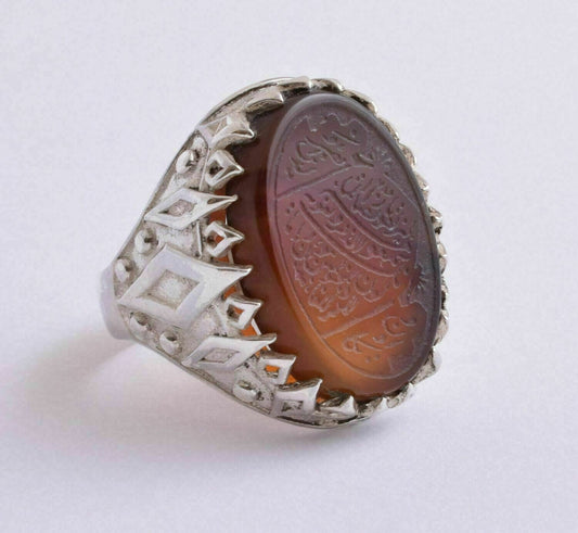 Agate aqeeq aqiq 925 Silver Men Ring- Quran-Islamic yemen- yemeni