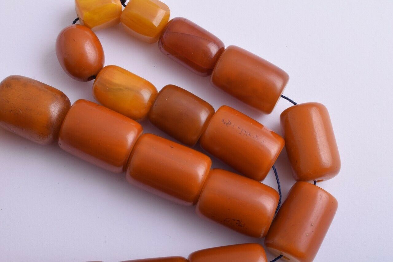 Antique German Misky Bakelite Amber /Trade Beads-Simulated Amber Strand Necklace