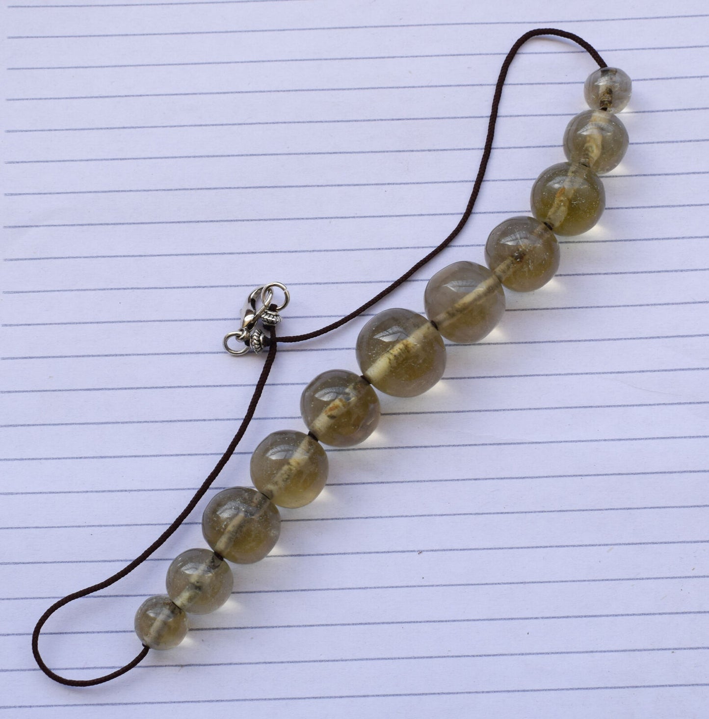 Libyan Desert glass Necklace 11 beads-1mm:21mm- 315ct-Meteorite Tektite-asteroid