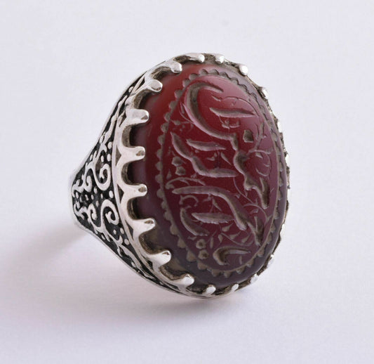 Islamic yemen- yemeni-kabdi agate aqeeq aqiq 925 Silver Men Ring- Quran