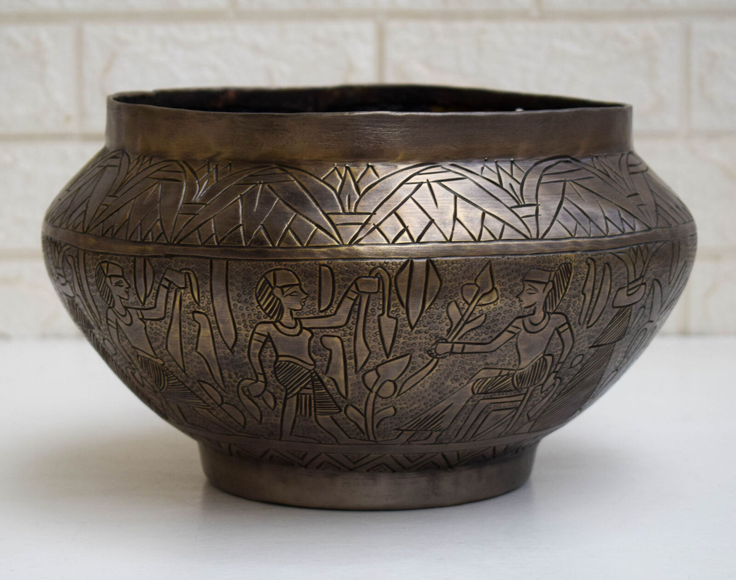 Antique Revival Egyptian Brass Planter Bucket-Cairo-Egypt-Oxidized color