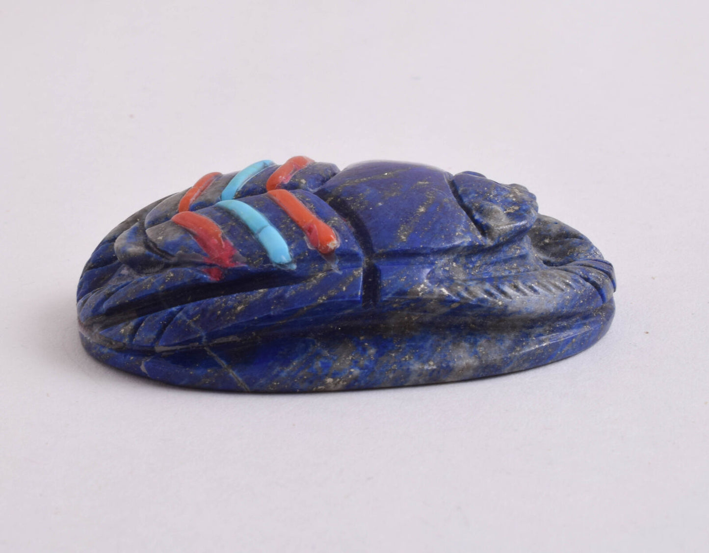 Lapis Lazuli Egyptian scarab,Turquoise, red coral,  2.3" / 72 gram