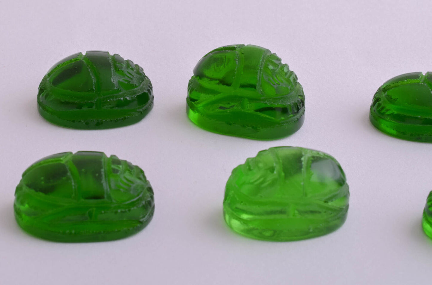 8 Egyptian Scarab-Hand Carved Egyptian czech glass Scarab-Revival stone