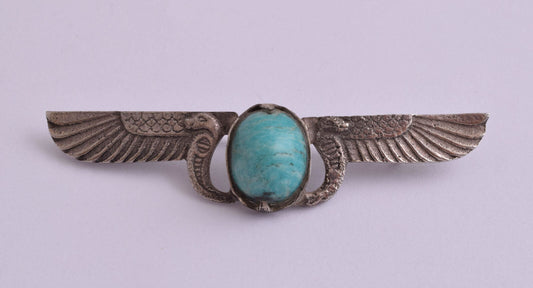 Vintage Egyptian enamel Brooch- Revival style horus wings