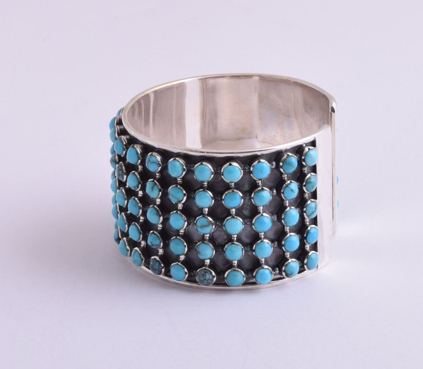 Egyptian Turquoise sterling silver Cluster Bracelet-110 gram-Wide Cuff