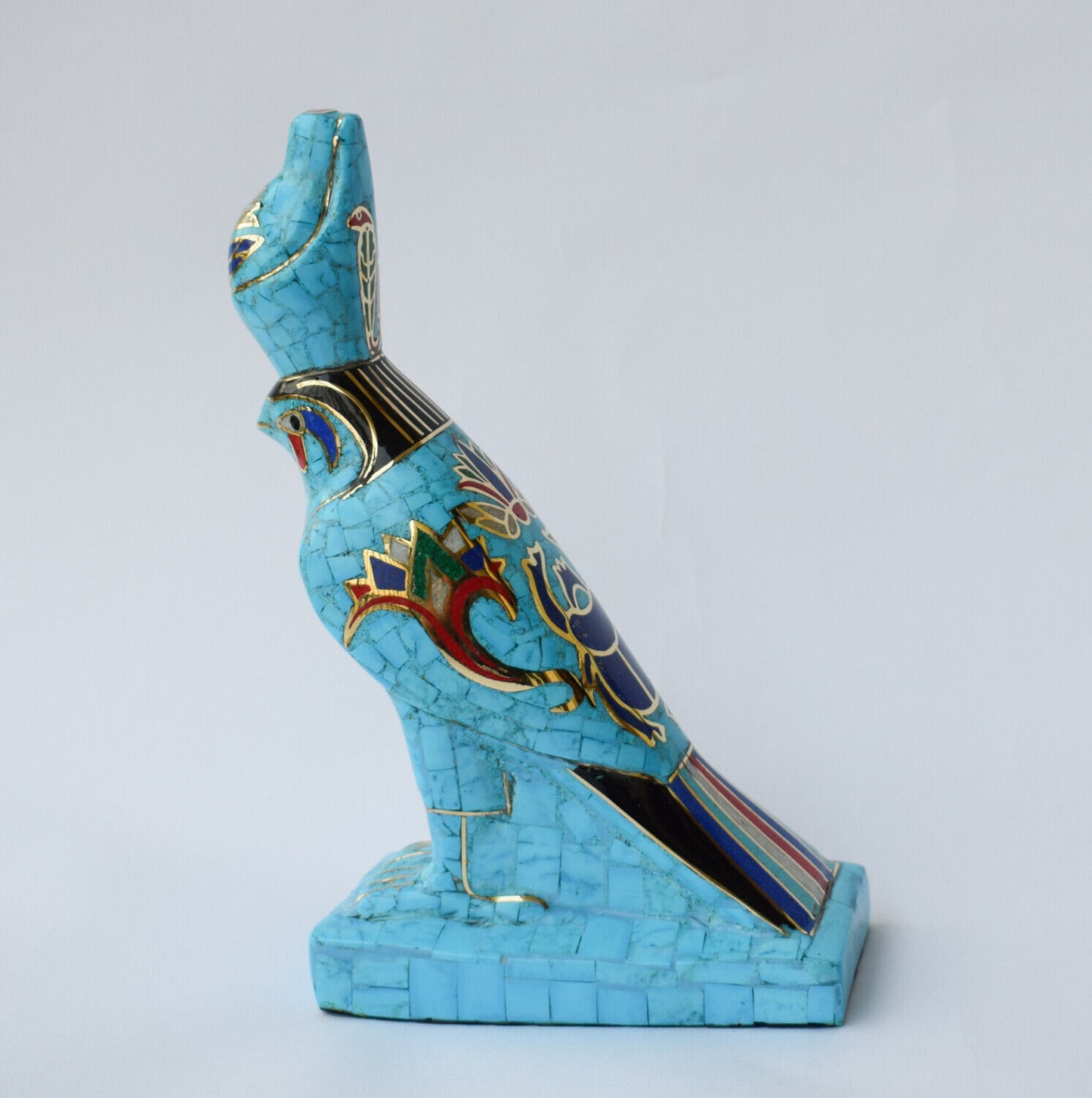 Egyptian Horus Statue-Blue inlay-Collectible Decorative-Revival/ 8.7"