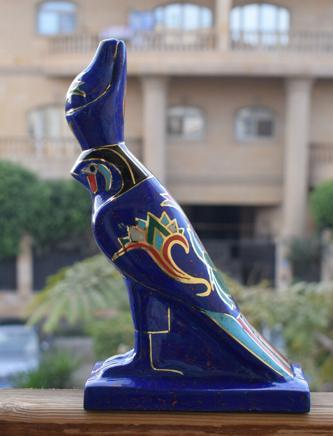 Egyptian Horus Statue-Blue inlay-Collectible Decorative-Revival/ 8.7"